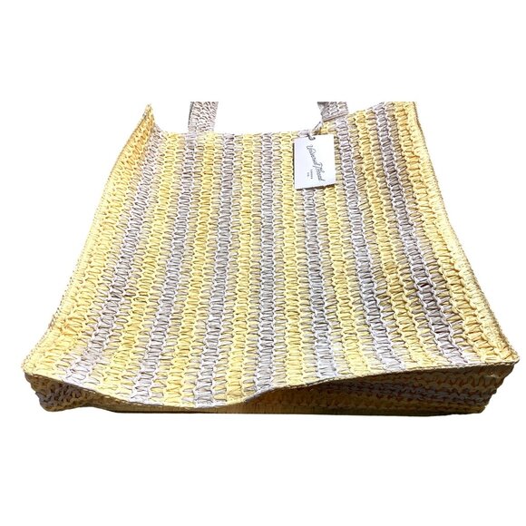 Universal Thread Crochet Woven Handbag Yellow Beige Tote Single Compartment - Picture 11 of 11